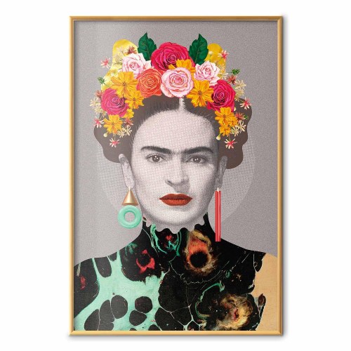 Plakat med Frida-portræt og blomster - Majestic Frida