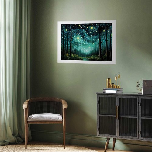 Plakat med stjernenat over skov - moderne landskabsplakat