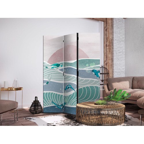 3-panels skærmvæg med koi fisk og solnedgang 135 x 172 cm