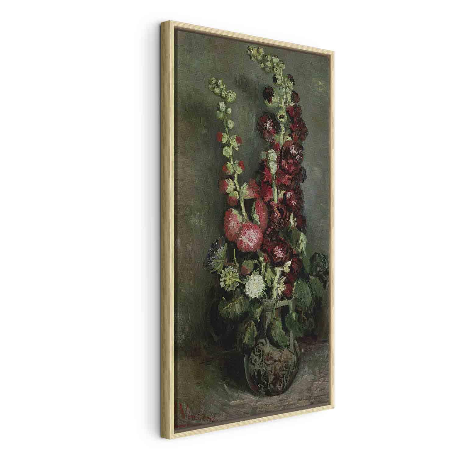 Vincent van Gogh billede på lærred - Vase med stokroser reproduktion - 60 x 120 cm - I en naturlig træramme