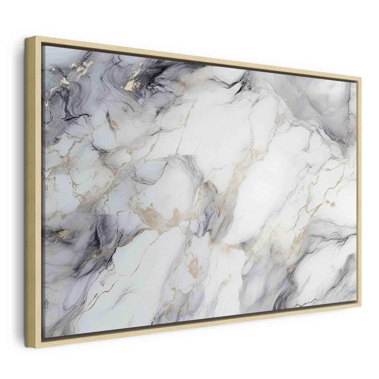 Lærredsbillede Elegant marmor i neutrale farver - 120 x 80 cm - I en naturlig træramme