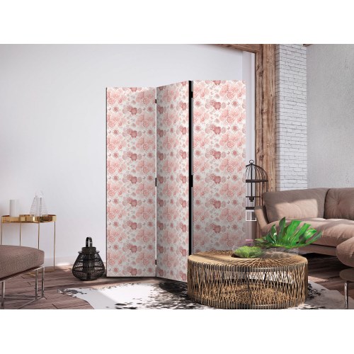 3-panels skærmvæg Pink Blossoming med blomster i varme farver