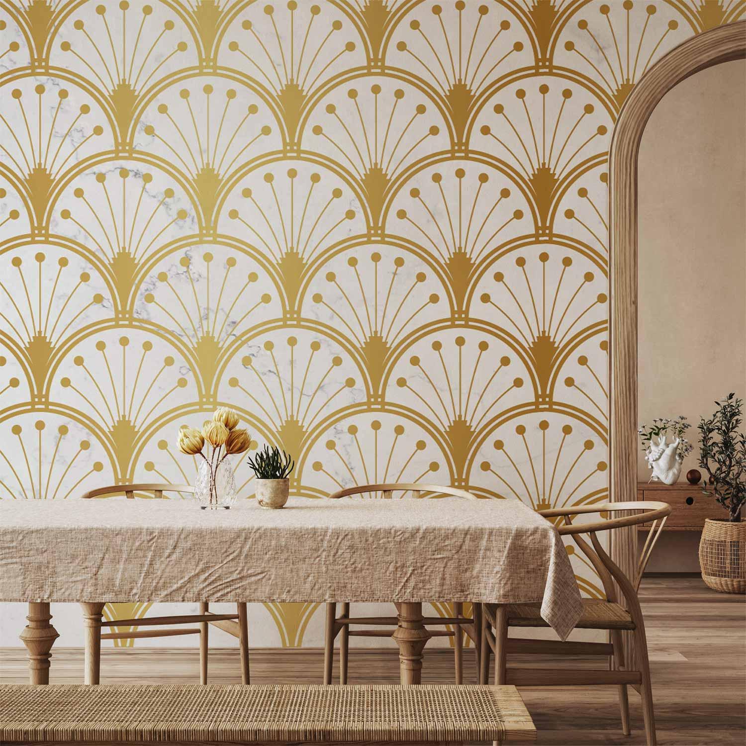 Fototapet med guld- og marmormønster i Art Deco-stil - 300 x 210 cm - Vandtæt