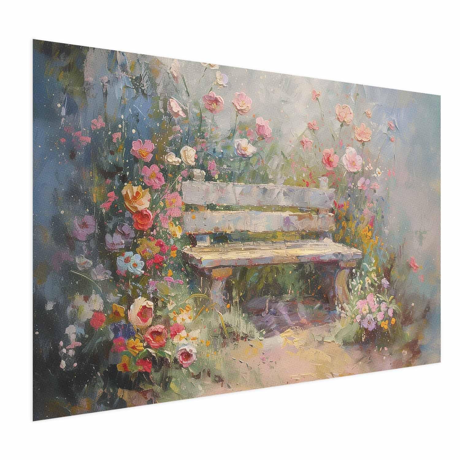 Plakat med blomsterbænk i impressionistisk stil