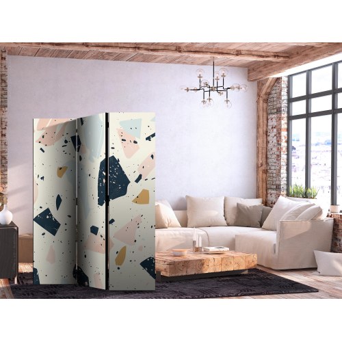 Skærmvæg med terrazzo i afdæmpede farver - 3-panel rumdeler 135 x 172 cm