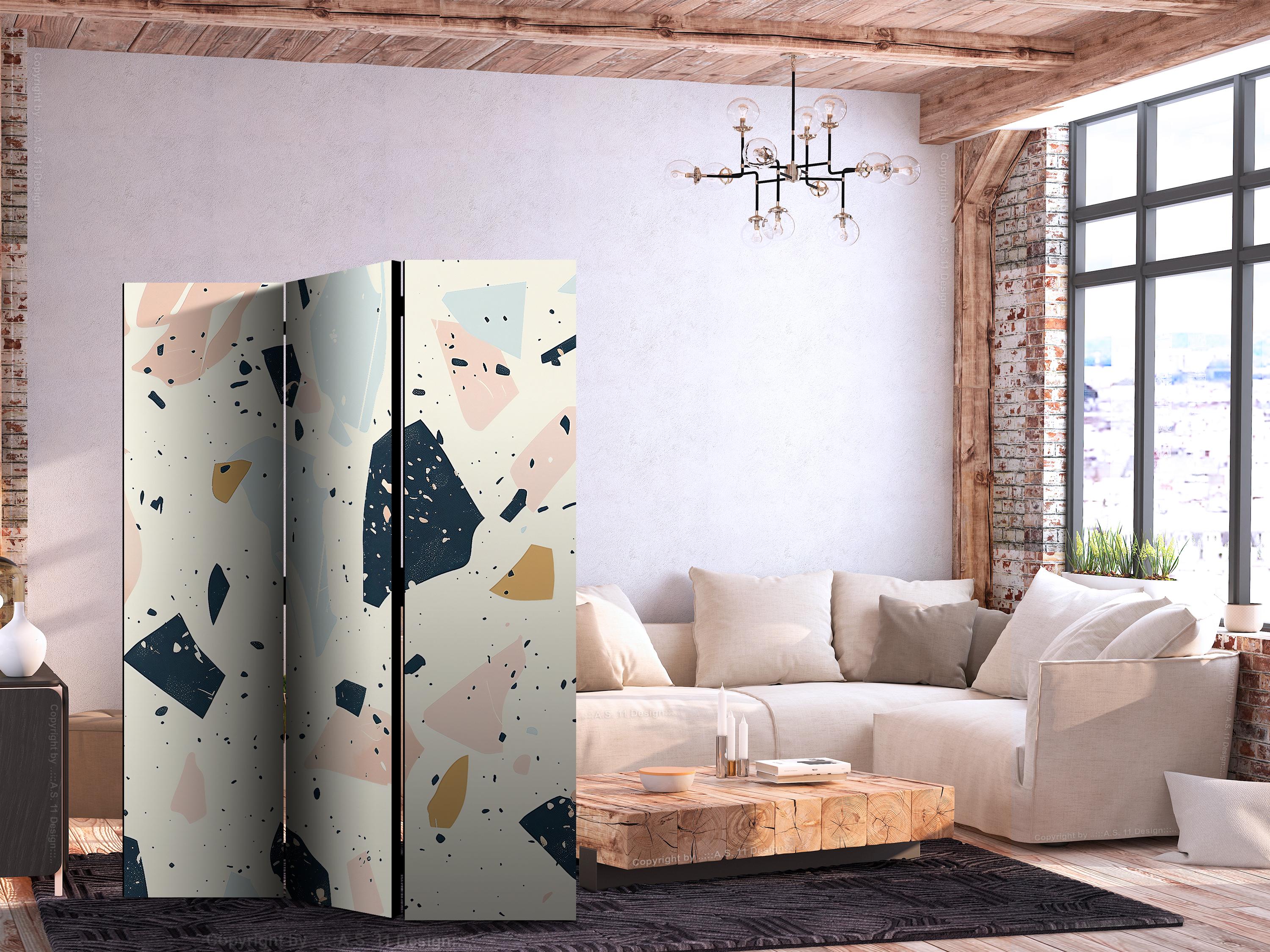 Skærmvæg med terrazzo i afdæmpede farver - 3-panel rumdeler 135 x 172 cm