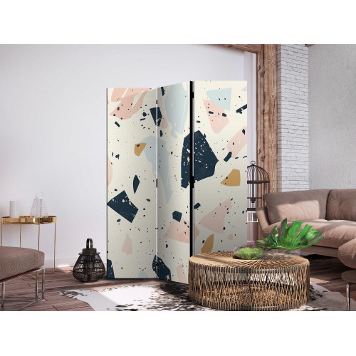 Skærmvæg med terrazzo i afdæmpede farver - 3-panel rumdeler 135 x 172 cm