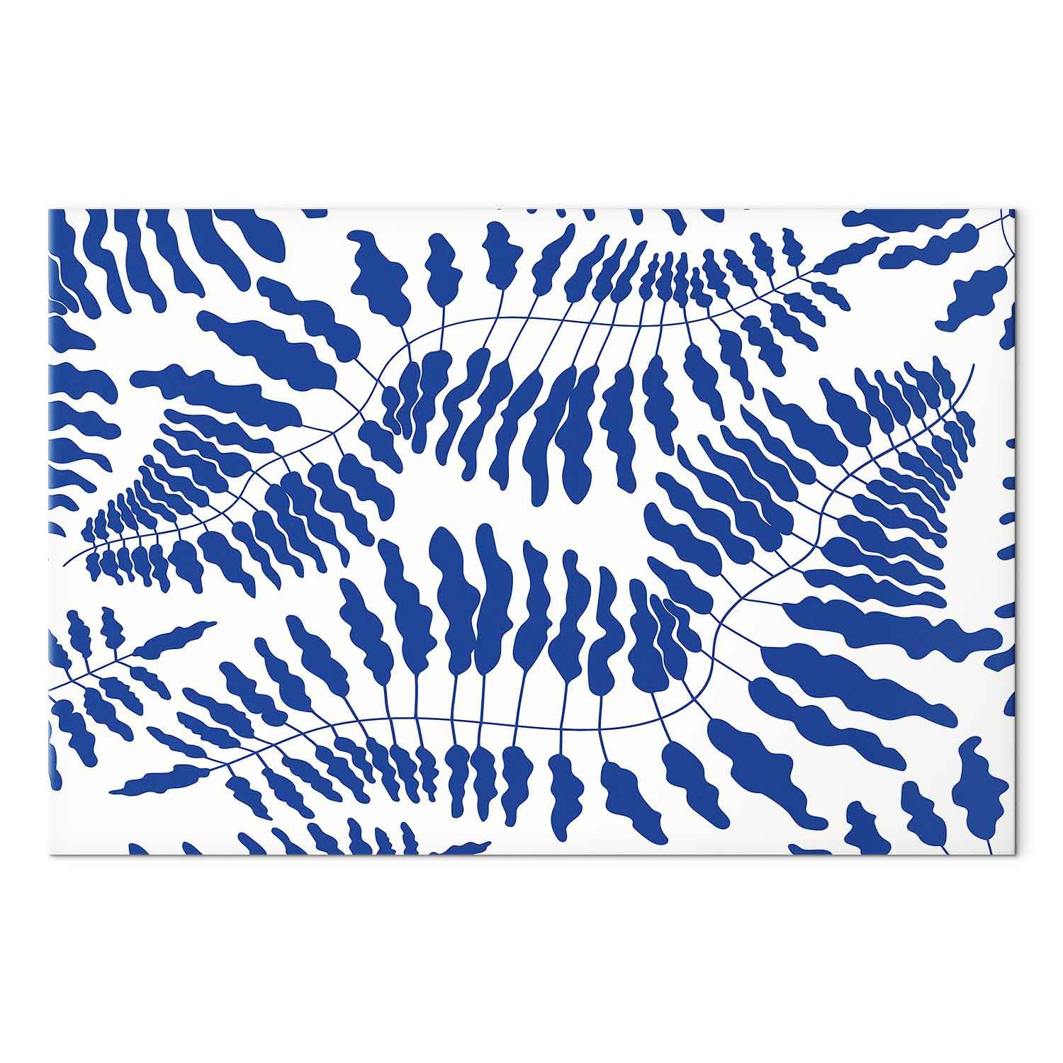 Lærredsbillede med bregnemotiv - Koboltbregne vægdekoration til hjemmet - 120 x 80 cm - Akustisk