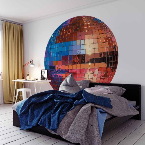 Rundt fototapet 3D - Old gold disco ball