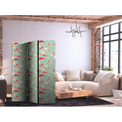 3-panels skærmvæg med koi-fisk og japansk mønster 135 x 172 cm