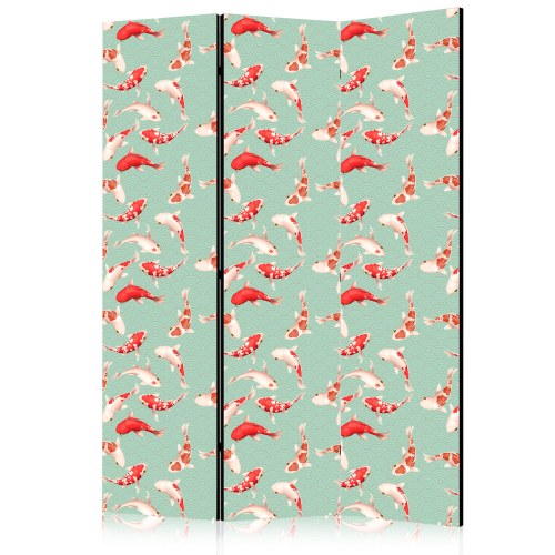 3-panels skærmvæg med koi-fisk og japansk mønster 135 x 172 cm