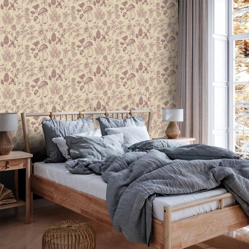 Tapet med beige svampe og urter