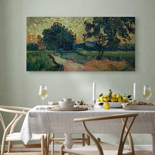 Vincent van Gogh billede på lærred - Landskab med slottet i Auvers ved solnedgang