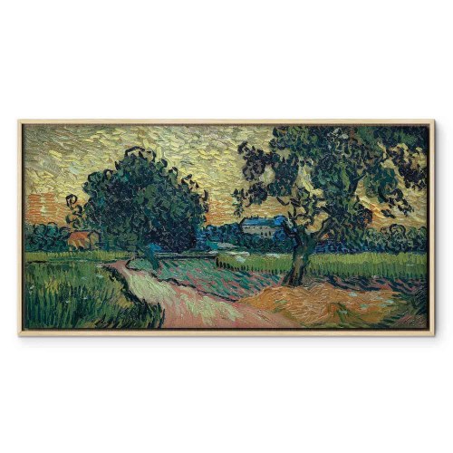 Vincent van Gogh billede på lærred - Landskab med slottet i Auvers ved solnedgang