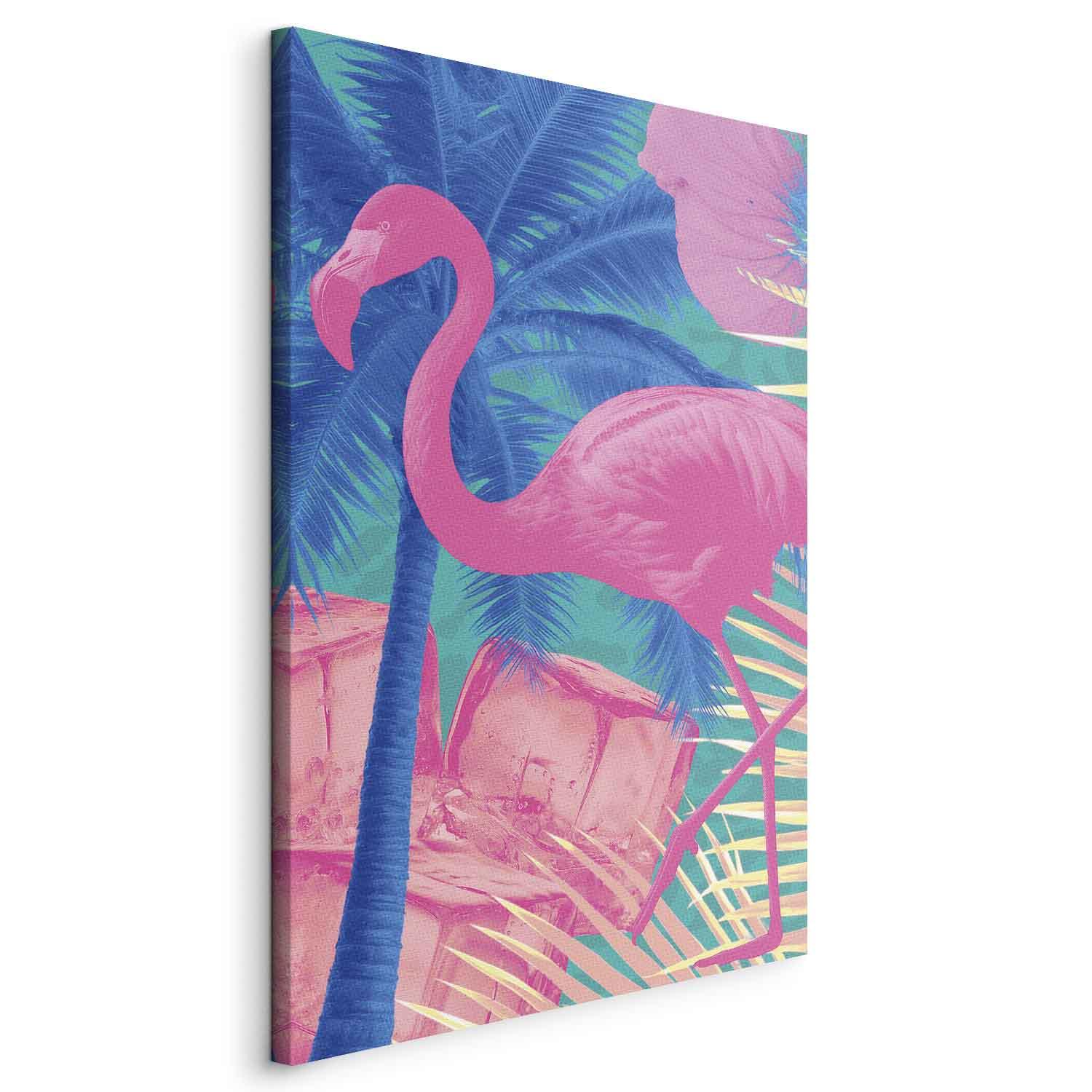 Lærredsbillede Pink Flamingo abstrakt vægdekoration - 60 x 90 cm - På italiensk lærred billede