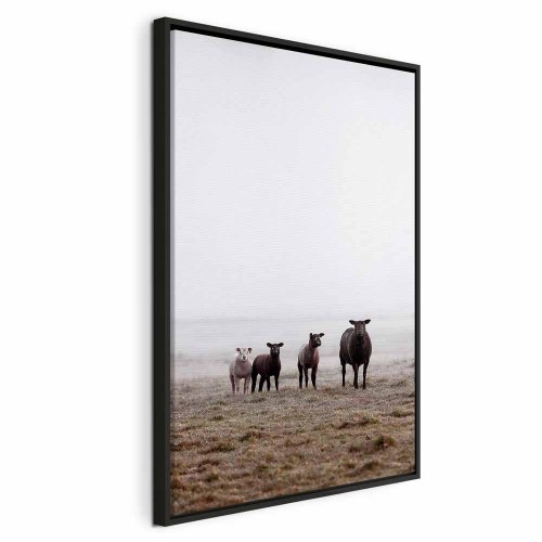 Lærredsbillede Venner om Morgenen lodret med får