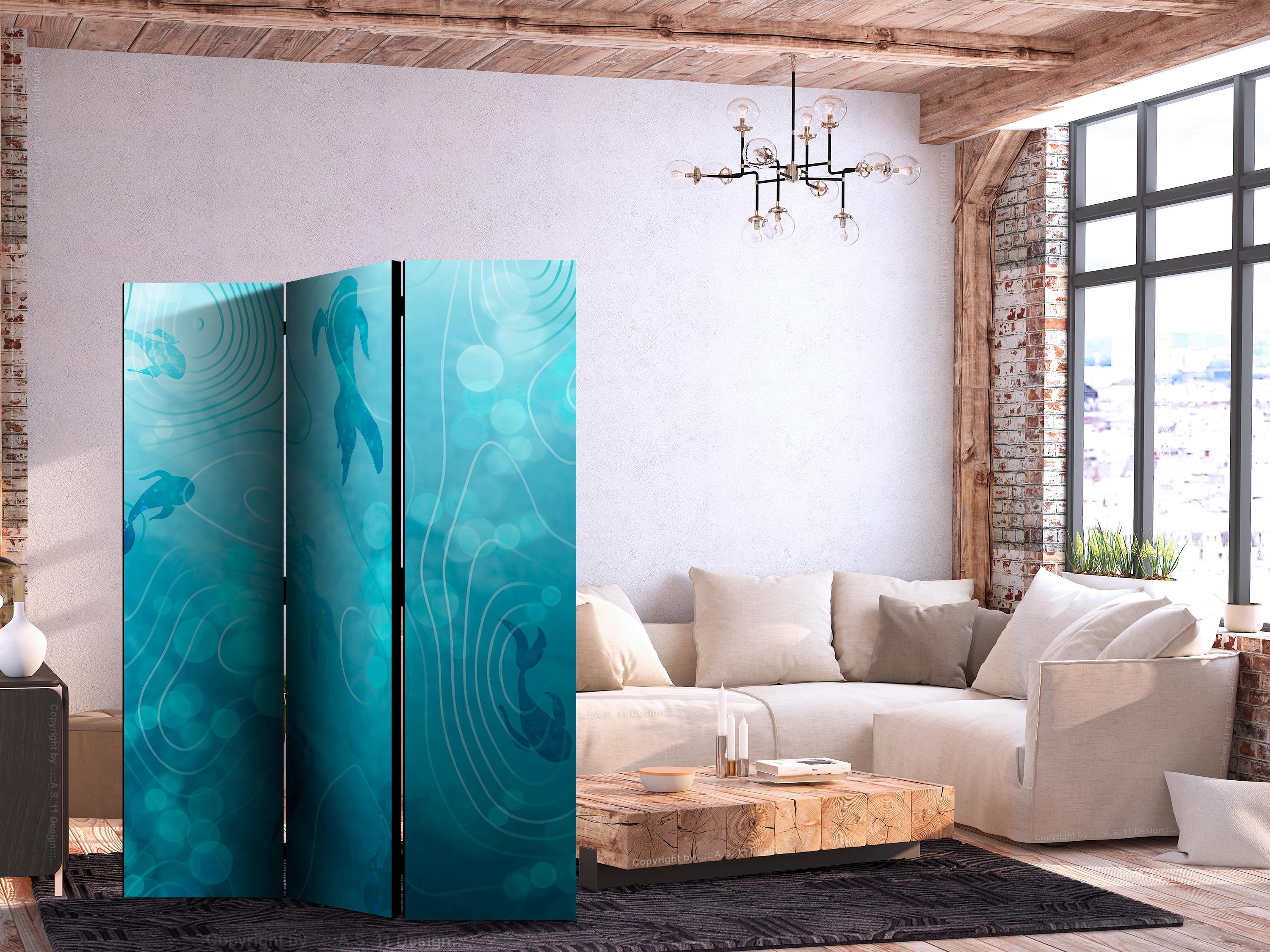 3-panels skærmvæg med koi-fisk under vandoverfladen 135 x 172 cm