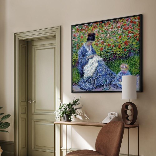 Claude Monet - Madame Monet og hendes søn lærredsbillede