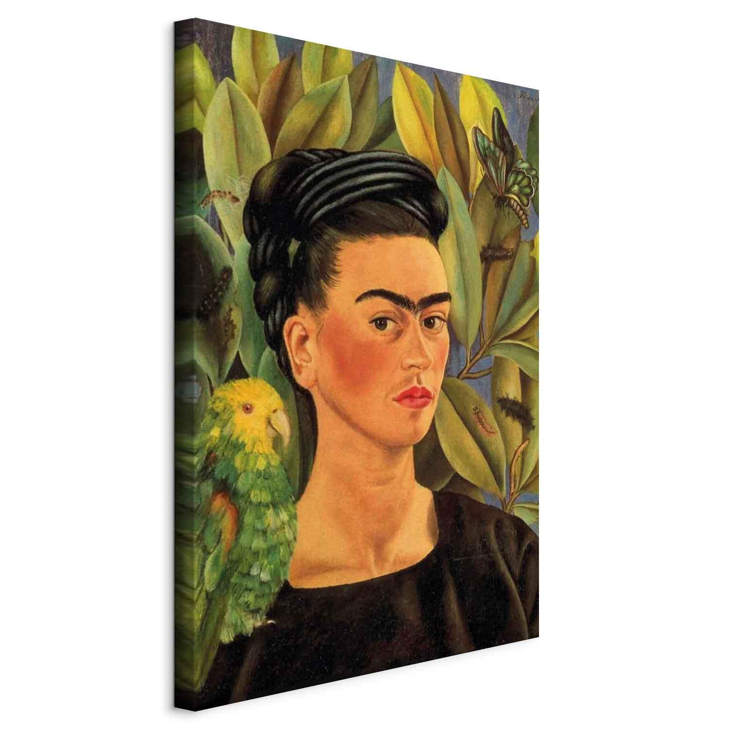 Frida Kahlo Selvportræt med Bonito billede på lærred