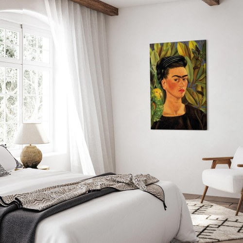 Frida Kahlo Selvportræt med Bonito billede på lærred