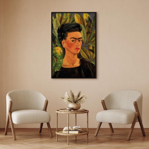 Frida Kahlo Selvportræt med Bonito billede på lærred