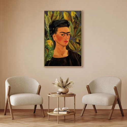Frida Kahlo Selvportræt med Bonito billede på lærred