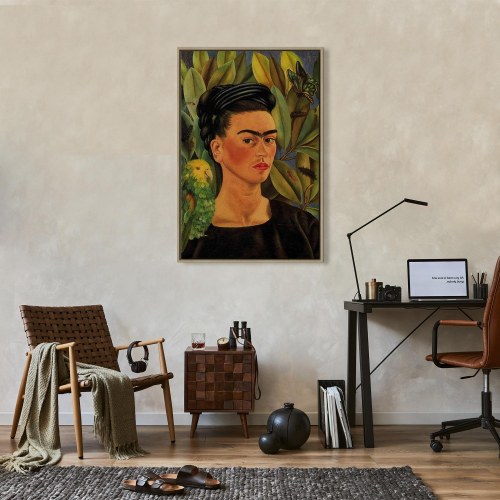 Frida Kahlo Selvportræt med Bonito billede på lærred