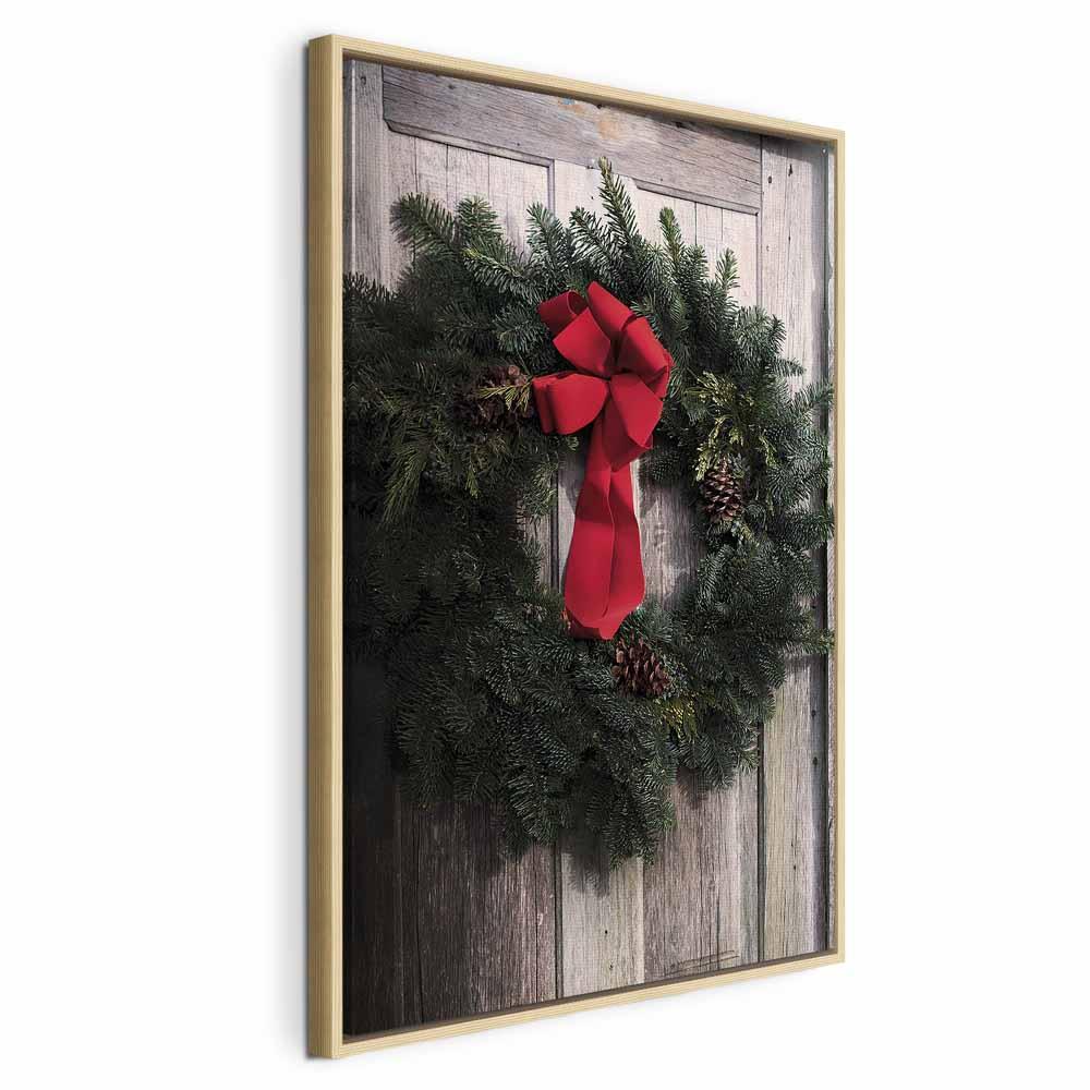 Lærredsbillede Julekrans lodret - 40 x 60 cm - I en naturlig træramme