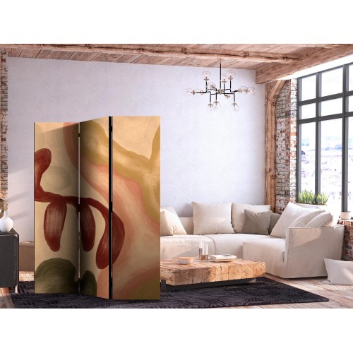 Skærmvæg Worn Figures - 3-panels rumdeler med abstrakt motiv i varme farver