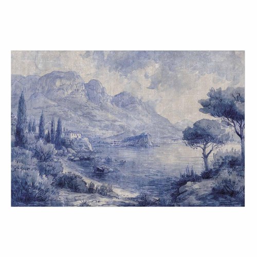 Plakat Blue Bay - italiensk landskabsplakat med Comosøen i blå blæk