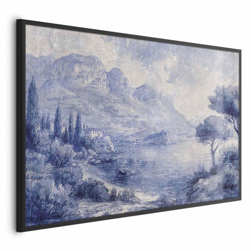 Plakat Blue Bay - italiensk landskabsplakat med Comosøen i blå blæk