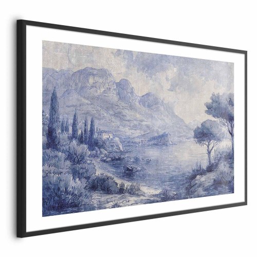 Plakat Blue Bay - italiensk landskabsplakat med Comosøen i blå blæk