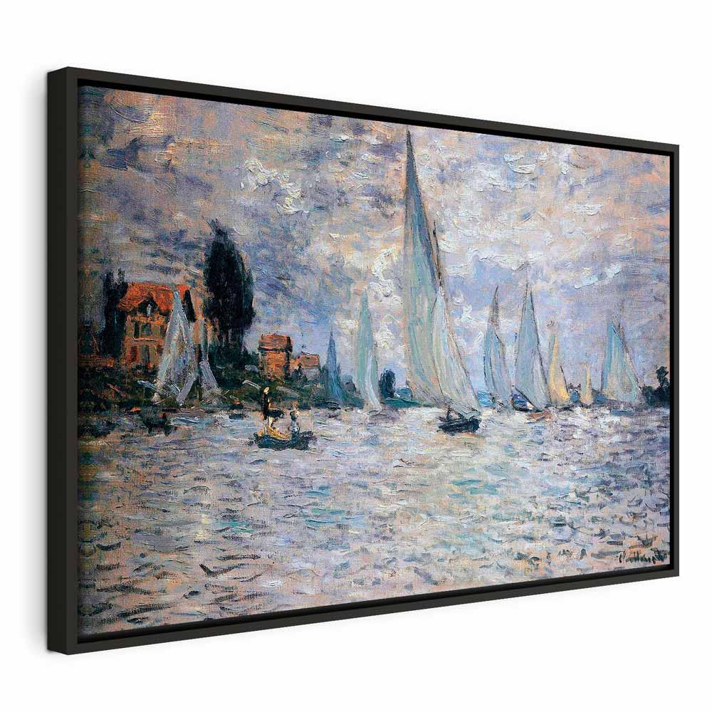 Claude Monet Sejlbåde, regatta i Argenteuil - billede på lærred - 90 x 60 cm - I en sort træramme