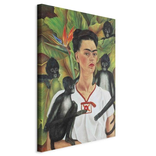 Billede på lærred Frida Kahlo - Selvportræt med aber