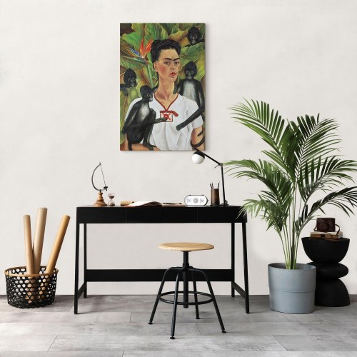 Billede på lærred Frida Kahlo - Selvportræt med aber