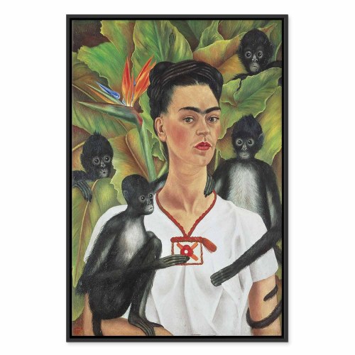 Billede på lærred Frida Kahlo - Selvportræt med aber