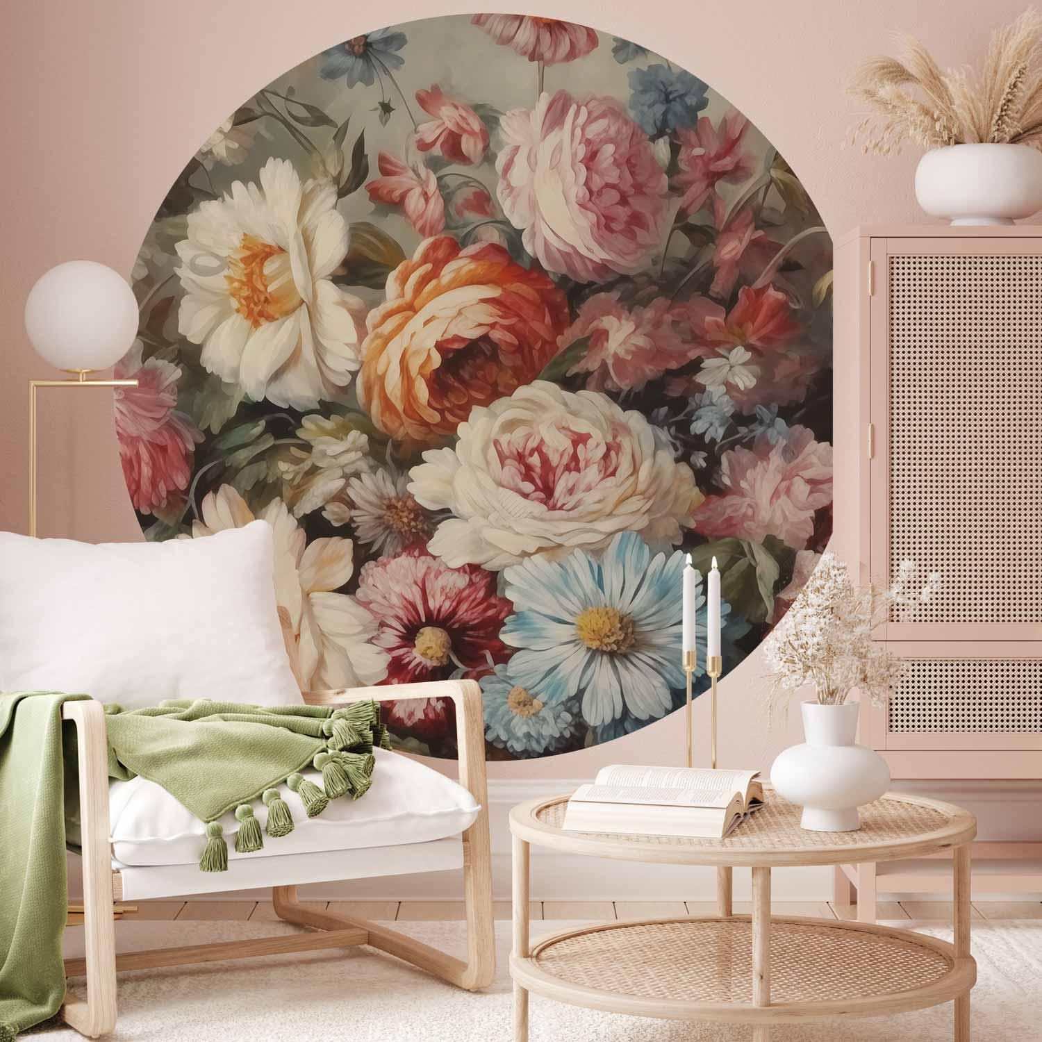 Rundt fototapet med blomster - Duften af haveblomster