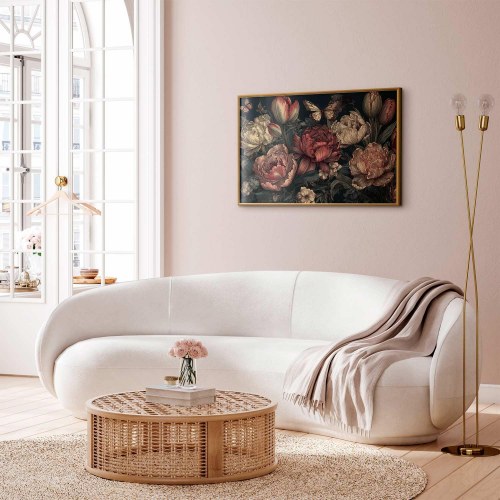 Plakat med blomster på turkis baggrund