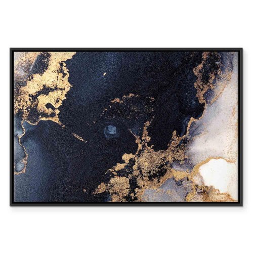 Abstrakt billede på lærred i marmor og marineblå med stjernehimmel-inspireret mønster
