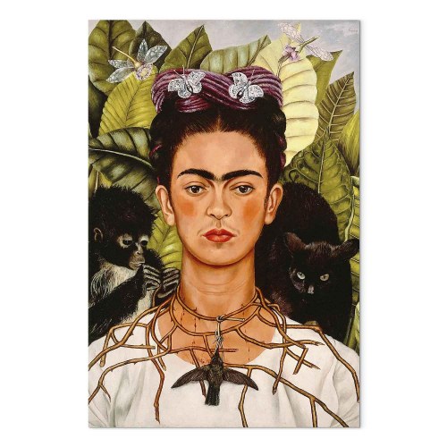 Frida Kahlo Selvportræt med tornhalskæde og kolibri lærredsbillede