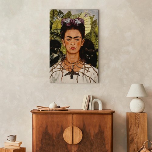 Frida Kahlo Selvportræt med tornhalskæde og kolibri lærredsbillede