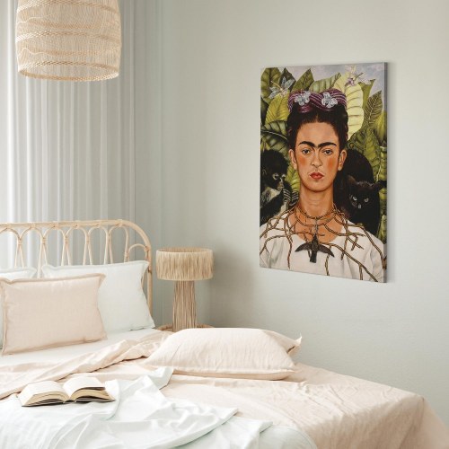 Frida Kahlo Selvportræt med tornhalskæde og kolibri lærredsbillede