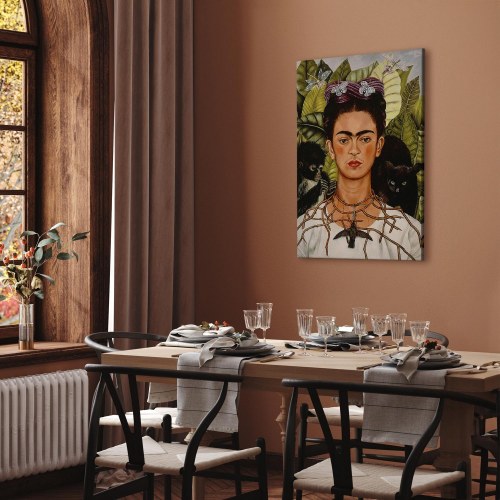 Frida Kahlo Selvportræt med tornhalskæde og kolibri lærredsbillede