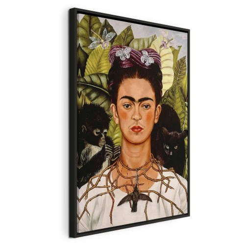 Frida Kahlo Selvportræt med tornhalskæde og kolibri lærredsbillede