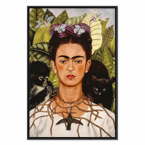 Frida Kahlo Selvportræt med tornhalskæde og kolibri lærredsbillede