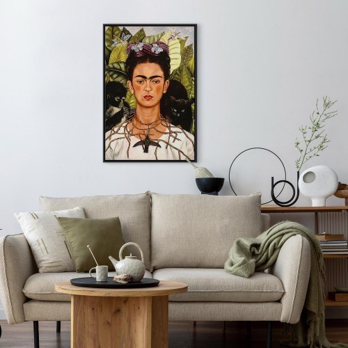 Frida Kahlo Selvportræt med tornhalskæde og kolibri lærredsbillede