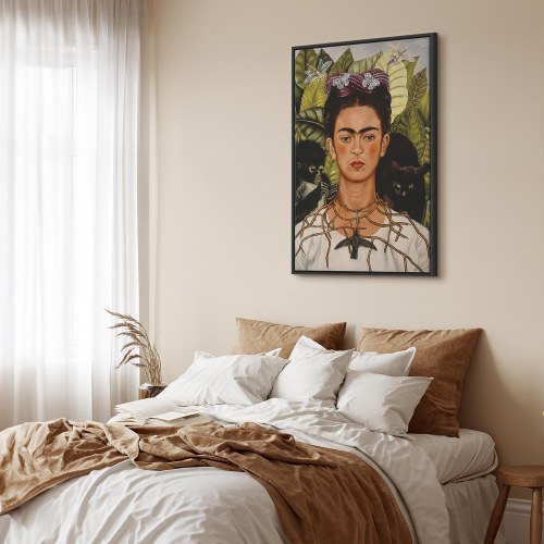 Frida Kahlo Selvportræt med tornhalskæde og kolibri lærredsbillede
