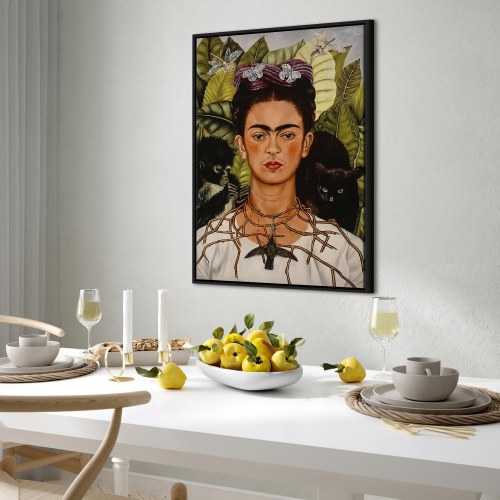 Frida Kahlo Selvportræt med tornhalskæde og kolibri lærredsbillede