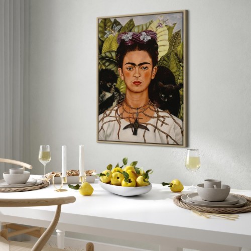 Frida Kahlo Selvportræt med tornhalskæde og kolibri lærredsbillede