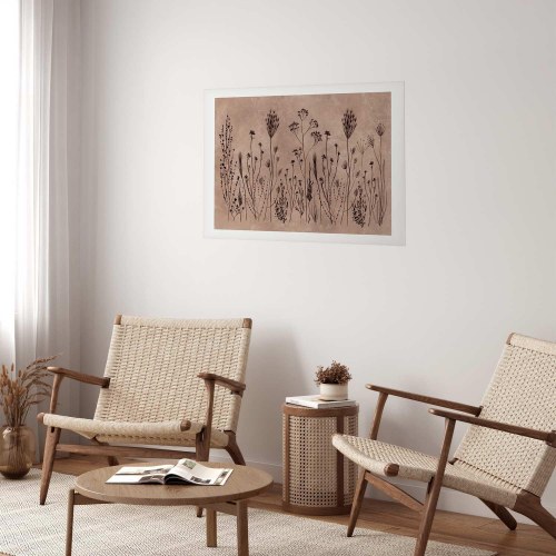 Blomsterplakat Field Flowers med sorte planter på kalkvasket beige baggrund